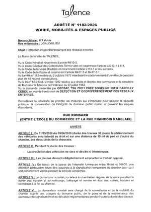 Arrete N° 1182-2026-Detection Et Georeferecement Reseaux Enterres Rue Ronsad Du 11-05 Au 09-08-2026-Publié Le 07 05 2026