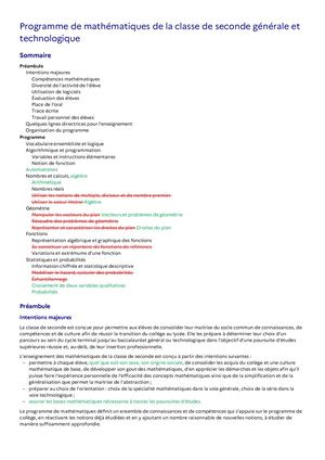 Programme Mathématiques Seconde 2026