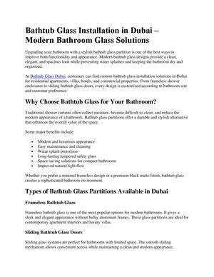 Bathtub Glass Installation In Dubai