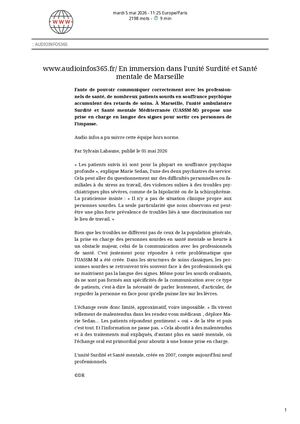 Web1 Www Audioinfos365 Fr En Immersion Dans L'unité Surdité Et Santé Mentale De Marseille 05052026