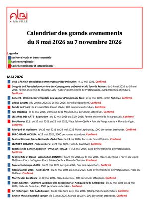 Calendrier des Manifestations à 6 mois - Ville D'albi