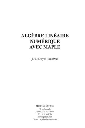 Extrait 2302 Algèbre linéaire numérique avec MAPLE