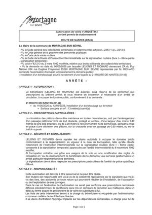 Ar26st113 Av Portant Permis De Stationnement 21 Route De Nantes Du 11 05 Au 12 06 2026