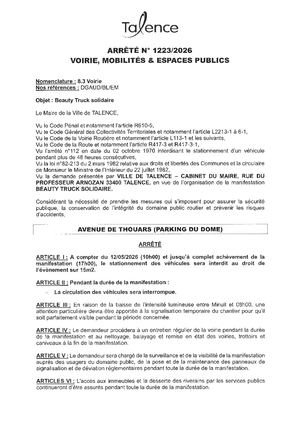 Arrete N° 1223-2026-Beauty Truck Solidaire Avenue De Thouars Le 12-05-2026-Publié Le 07 05 2026