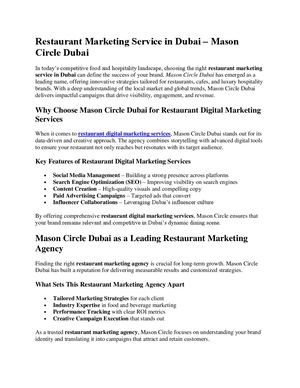 Restaurant Marketing Service In Dubai – Mason Circle Dubai