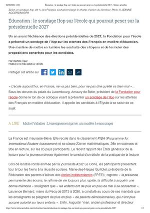 ÉDucation Le Sondage Ifop Sur L’école Qui Pourrait Peser Sur La Présidentielle 2027 Valeurs Actuelles (1)