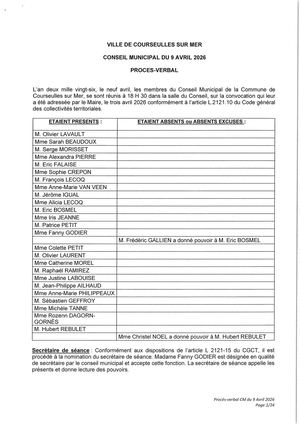 Procès verbal Conseil Municipal du 9 Avril 2026
