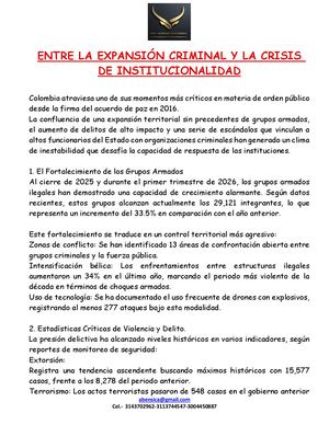 Entre La Expansión Criminal Y La Crisis De Institucionalidad
