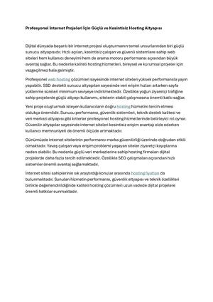 Profesyonel İnternet Projeleri İçin Güçlü Ve Kesintisiz Hosting Altyapısı