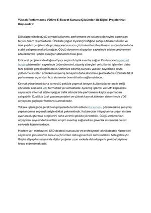 Yüksek Performanslı Vds Ve E Ticaret Sunucu ÇöZümleri Ile Dijital Projelerinizi Güçlendirin