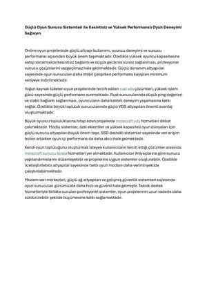 Güçlü Oyun Sunucu Sistemleri ile Kesintisiz Ve Yüksek Performanslı Oyun Deneyimi Sağlayın