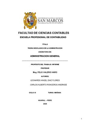 Informe De La Teoria Neoclasica De La Administracion Administracion General