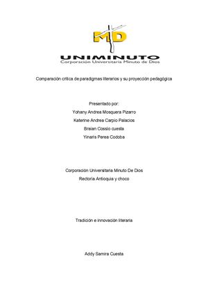 Comparación Critica De Paradigmas Literarios Y Su Proyección Pedagógica
