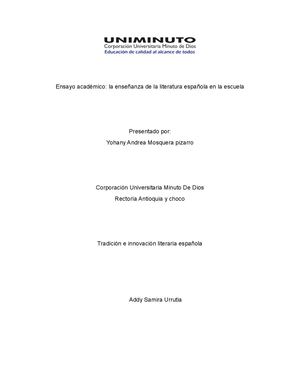 Ensayo Académico La Enseñanza De La Literatura Española En La Escuela