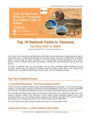 Top 10 National ParTop 10 National Parks in Tanzania You Must Visit on Safariks In Tanzania You Must Visit On Safari