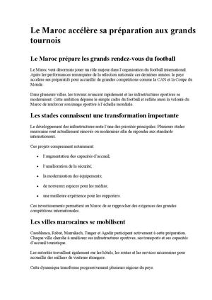 Le Maroc Accélère Sa Préparation Aux Grands Tournois