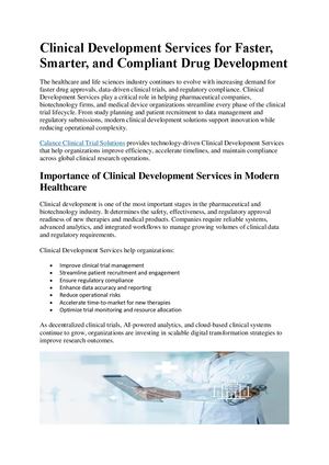 Clinical Development Services For Faster