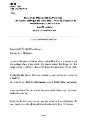 Discours de Madame Naïma Moutchou « Le futur économique des Outre-mer : leviers de croissance, de souveraineté et d’attractivité »