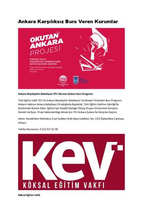 Ankara Karşılıksız Burs Veren Kurumlar