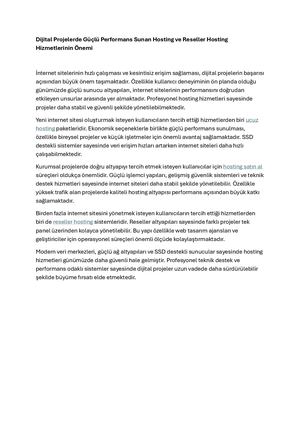 Dijital Projelerde Güçlü Performans Sunan Hosting Ve Reseller Hosting Hizmetlerinin ÖNemi