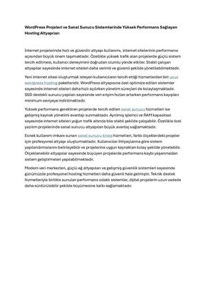 Word Press Projeleri Ve Sanal Sunucu Sistemlerinde Yüksek Performans Sağlayan Hosting Altyapıları
