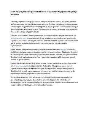 Five M Roleplay Projeleri İçIn Nested Sunucu Ve Güçlü Vds Altyapılarının Sağladığı Avantajlar