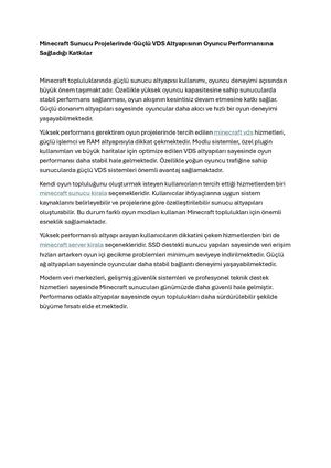 Minecraft Sunucu Projelerinde Güçlü Vds Altyapısının Oyuncu Performansına Sağladığı Katkılar