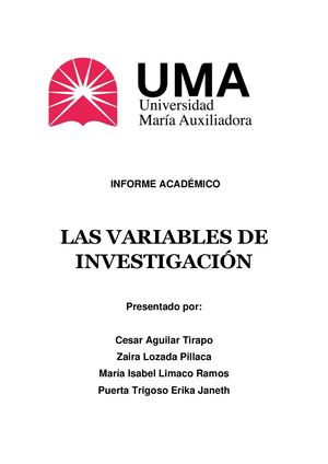 Informe Académico Las Variables De Investigación Grupo5