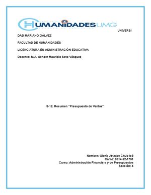 S 12 Resumen “Presupuesto De Ventas”