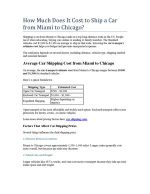 How much does it cost to ship a car from [Miami] to [Chicago]