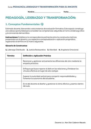 Pedagogía, Liderazgo Y Transformación Para El Docente
