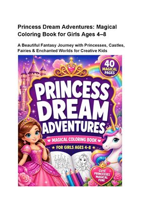 Princess Dream Adventures for Girls Ages 4–8: Fantasy Princess Coloring Book with Castles, Fairies & Unicorns