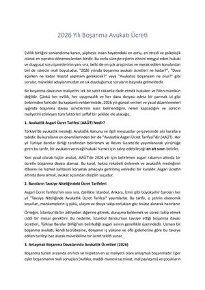 2026 Yılı Boşanma Avukatı Ücreti