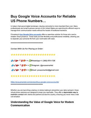 Buy Google Voice Accounts For Reliable Us Phone Numbers…