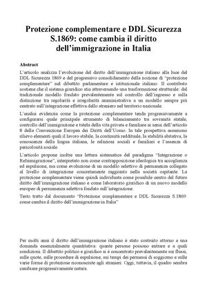 Protezione complementare e DDL Sicurezza S.1869: come cambia il diritto dell’immigrazione in Italia