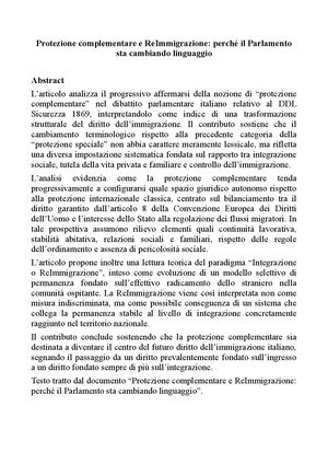 Protezione complementare e ReImmigrazione: perché il Parlamento sta cambiando linguaggio