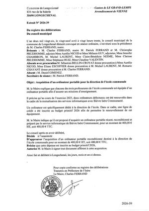 2026 39 Acquisition D'un Ordinateur Portable Pour La Direction De L Ecole Communale