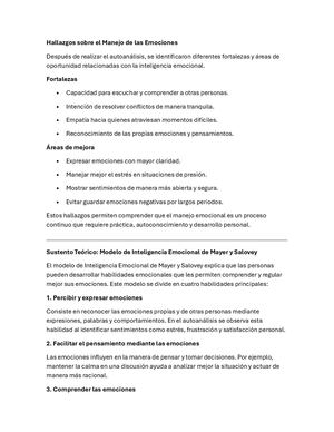 Hallazgos Sobre El Manejo De Las Emociones