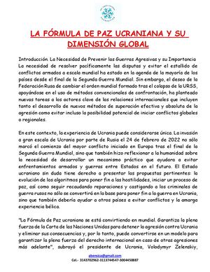 La Fórmula De Paz Ucraniana Y Su Dimensión Global