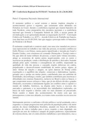 XV Conferência  Regional da  Fetrafi NE- 2026
