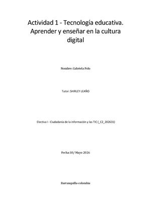 Actividad 1 Tecnología Educativa Aprender Y Enseñar En La Cultura Digital