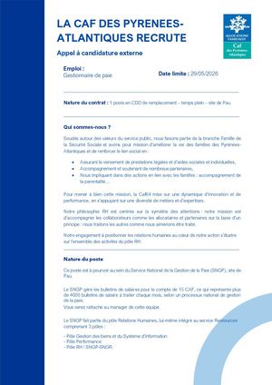 05 26 Appel à Candidatures Cdd Gestionnaire De Paie