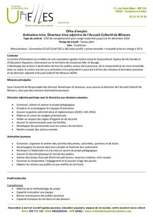 Offre D'emploi Animateur Trice Directeur Trice Adjoint E Acm Les Unelles