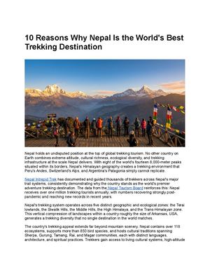 10 Reasons Why Nepal Is The World Best Trekking Destinations