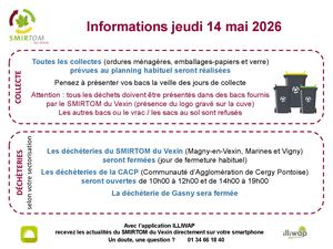 14 MAI 2026:Collecte & Déchèterie Jeudi Ascension Internet