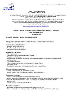 Agent de Service Et Restauration Scolaire