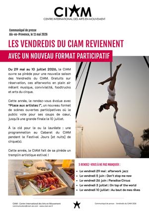 Communiqué de Presse - Vendredis Du CIAM 2026