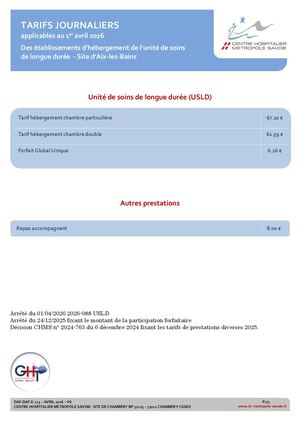 DAF.E.123 Tarifs USLD Aix Les Bains 2026