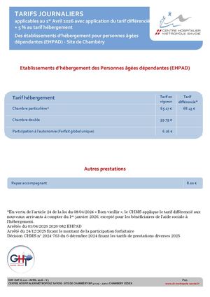 DAF.E.120 Tarifs Ehpad 2026 Chambery