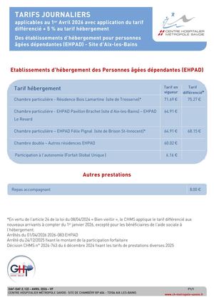 DAF.E.122 Tarifs EHPAD Aix Les Bains 2026